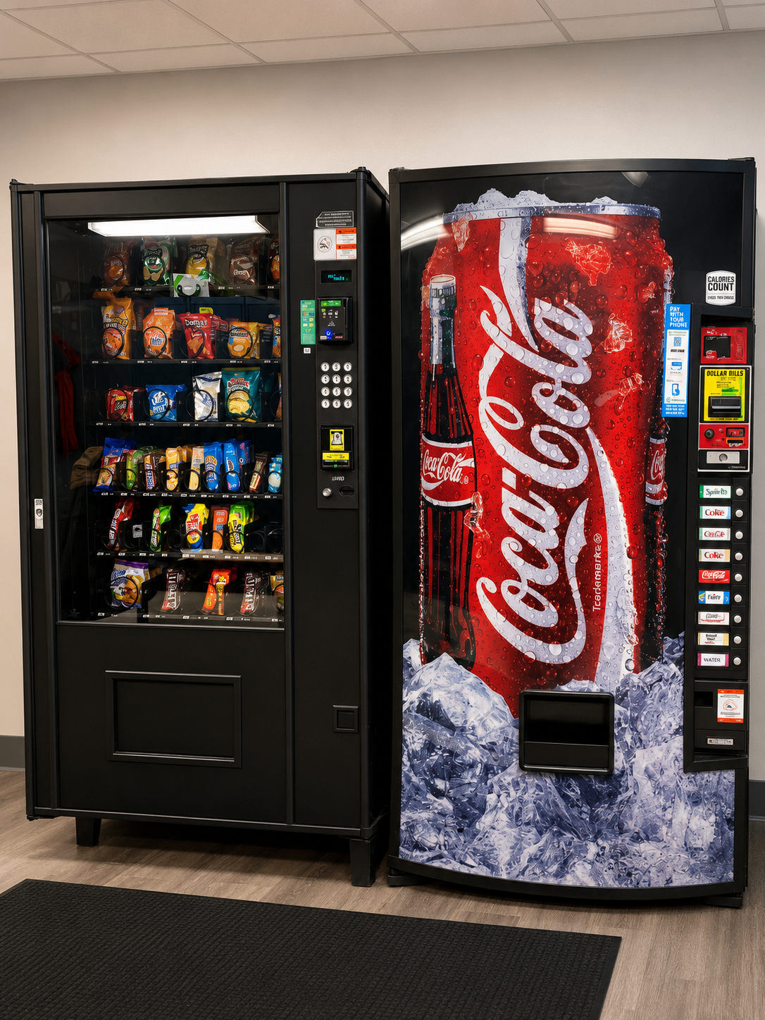 JDO Vending snack and Coca-Cola beverage machines side by side