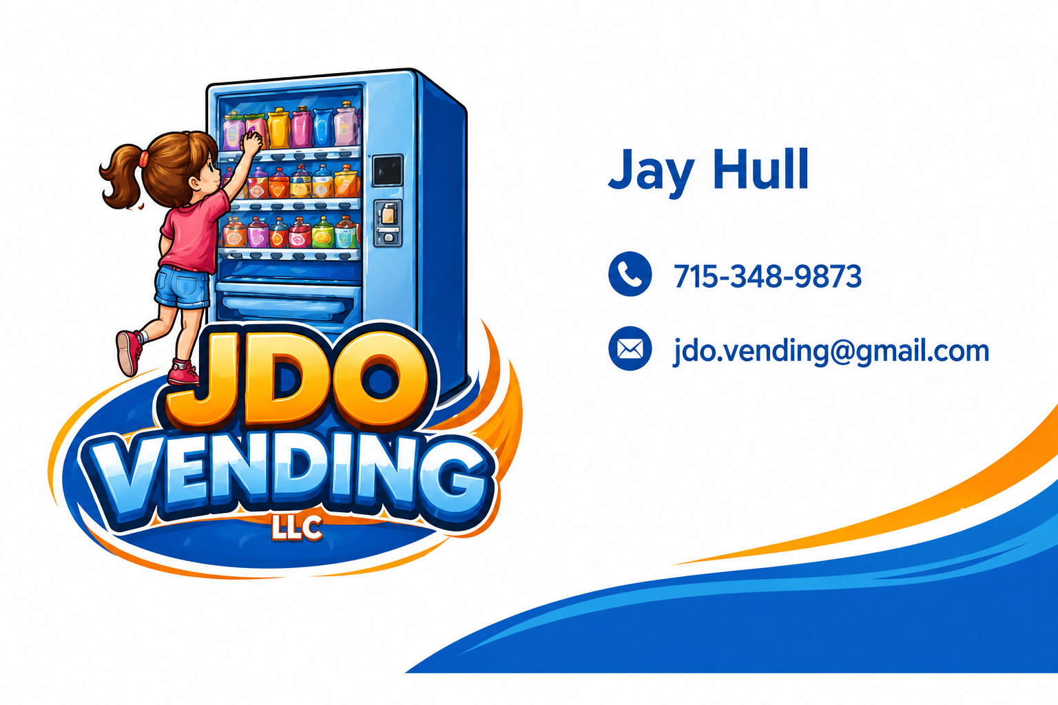 JDO Vending business card with logo and contact information
